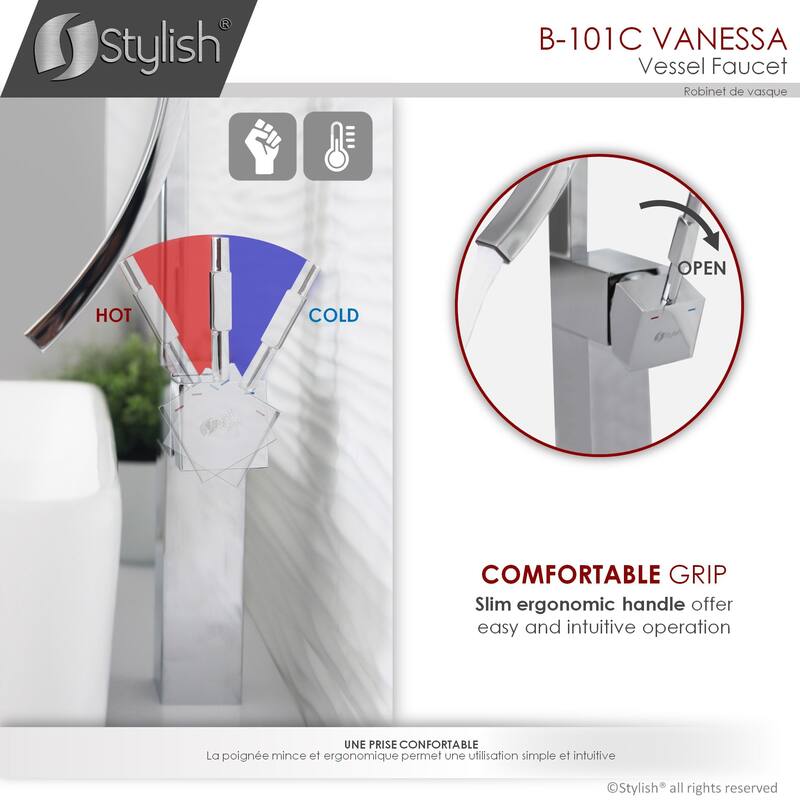 STYLISH Single Handle Bathroom Faucet for Single Hole Brass Vessel Mixer Tap - Faucet Height: 17 1/2" | Spout Height: 8"