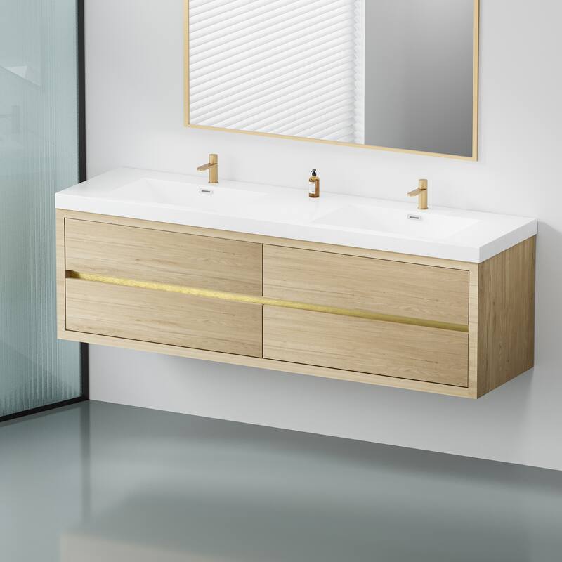 GDFStudio - Maxwell Floating Bathroom Vanity with Stone Resin Countertop & Soft-Close Drawers