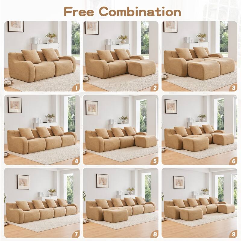 Roomfitters 3-Seat Teddy Fabric Boneless Sofa with Chaise, No Assembly 32D Sponge Couch