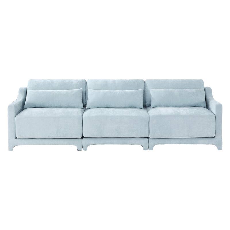 Modern Chenille 4-Seater Sofa with 2 Ottoman, Lumbar Cushions, Ergonomic Backrest, High-Resilience Spongeand Tufted Armrests
