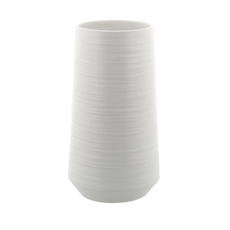 Porcelain Ceramic Ribbed Decorative Vase - White - CosmoLiving by Cosmopolitan - White - 6"W, 12"H