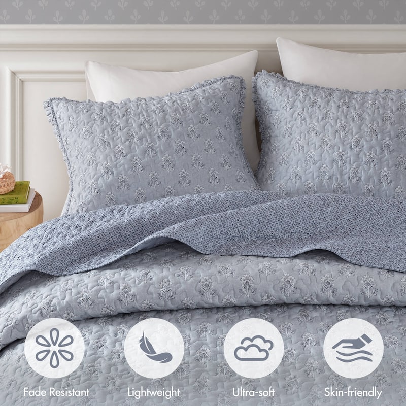 Madison ParK Linwood 3 Piece Ruffle Printed Quilt Set