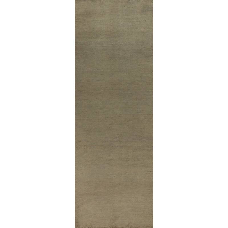 Hand Knotted Oriental 100% Wool Carpet Modern Modern Beige & Ivories Gabbeh Runner Rug - 11' 0'' X 2' 7''