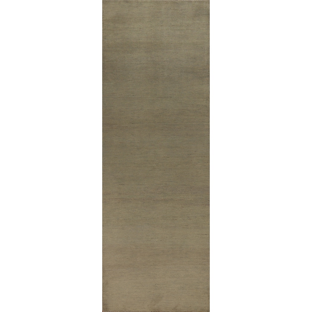 Hand Knotted Oriental 100% Wool Carpet Modern Modern Beige & Ivories Gabbeh Runner Rug - 11' 0'' X 2' 7''