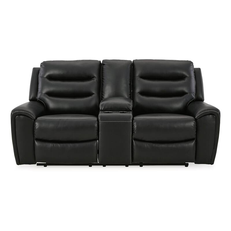 Erine Power Loveseat, USB Storage Console, Black Faux Leather 79 Inch