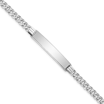 Curata 6.8mm 14k White Gold Engravable Flat Curb Link ID Bracelet