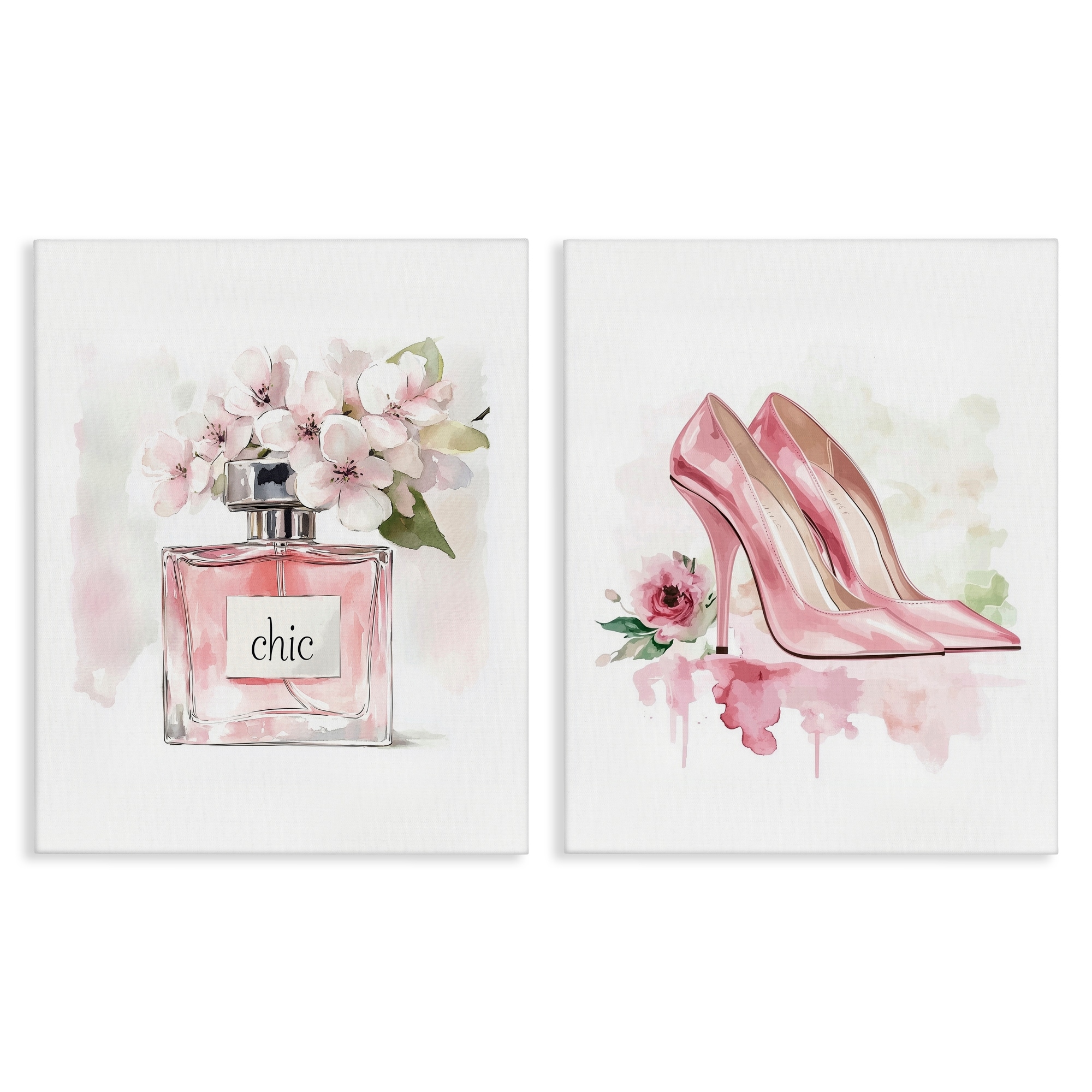 Stupell Rosy Pastel Perfume & Heels Canvas Wall Art Design By Christine Simpson Art (Set of 2)