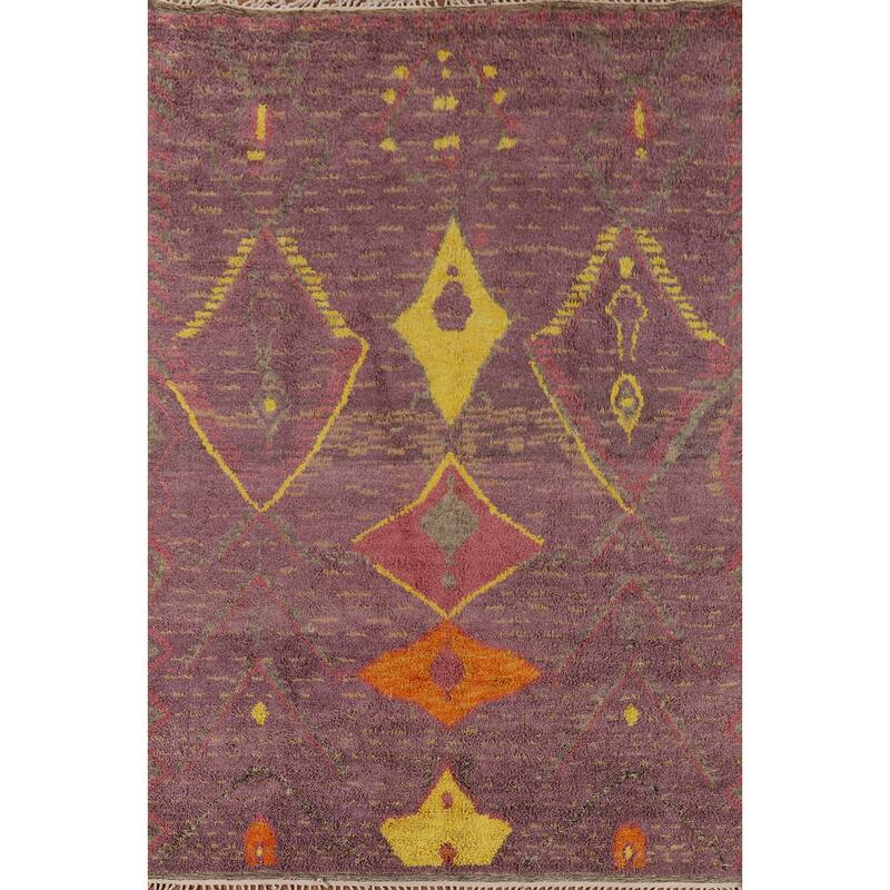Purple Plush Moroccan Oriental Area Rug Handmade Wool Carpet - 9'0" x 12'8"