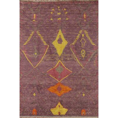Purple Plush Moroccan Oriental Area Rug Handmade Wool Carpet - 9'0" x 12'8"