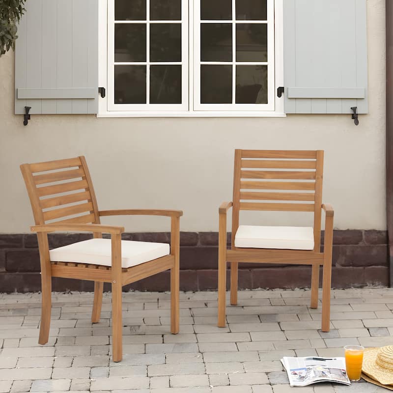 Patio 2-piece Stackable Acacia Wood Dining Chairs - Beige