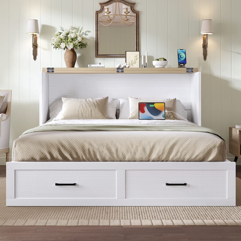 Modern Murphy Bed Cabinet Bed with Drawer Charging Station