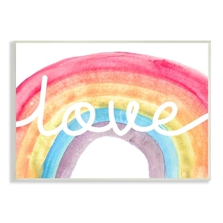 Stupell Warm Rainbow Arches Love Cursive Typography Wood Wall Art ...