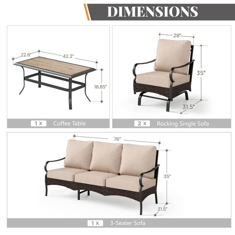 MAISON ARTS 4-Piece Rattan Wicker Patio Furniture Set with Swivel Chairs, Metal Frame & Coffee Table for Outdoor Spaces