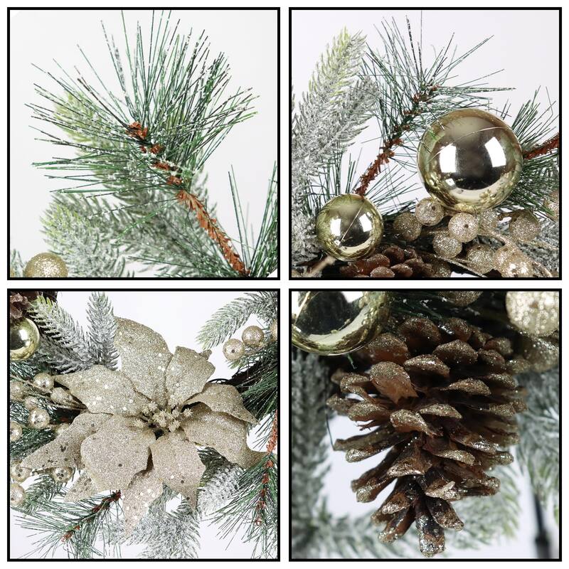Christmas Wreath Wall Decor with Lights Balls Pine Cones Golden Berries Pine Needle and Christmas Flower for Outdoor Indoor