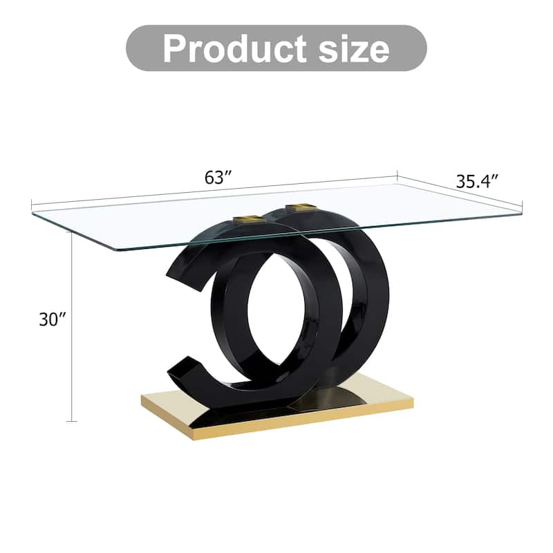 Large modern minimalist rectangular glass dining table,suitable for 6-8 people,equipped with 0.39 "tempered glass tabletop