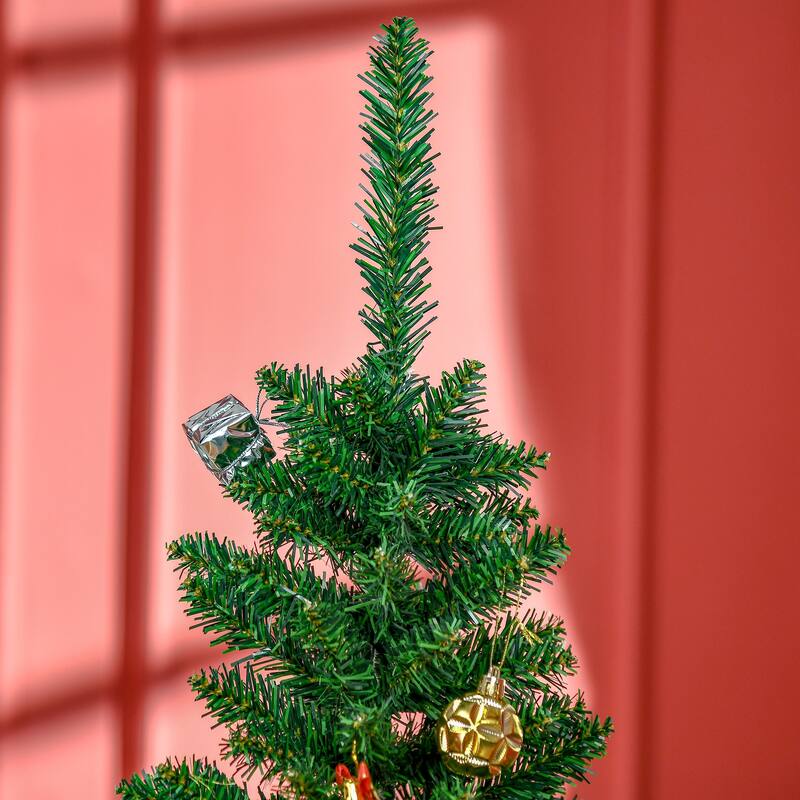 HOMCOM 5' Unlit Artificial Pencil Christmas Tree, Slim Xmas Tree with Foldable Metal Stand - 4.91 ft