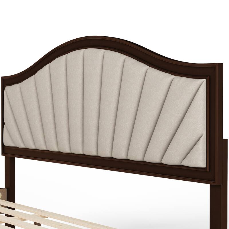 Modern Wooden Upholstered Platform Bed Frame Queen/King Size with Headboard