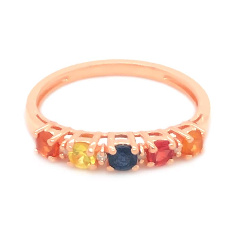 18K Rose Gold Over Sterling Silver Multi Sapphire, Diamond Half Eternity Ring