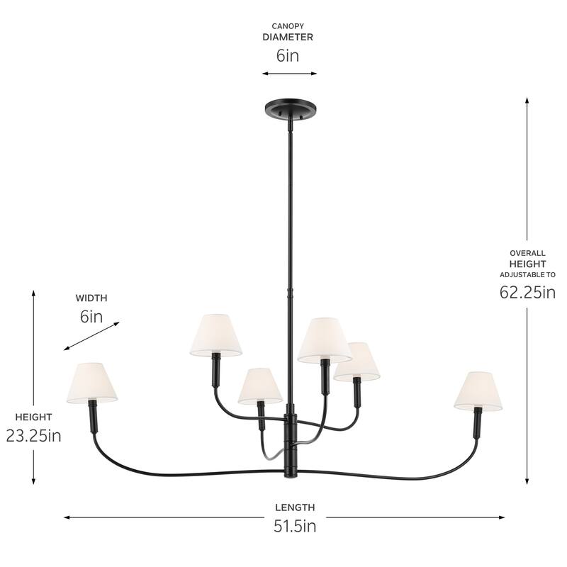 Eadie 51.5 Inch 6 Light Chandelier in Black