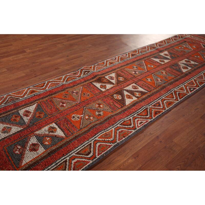 Tribal Anatolian Turkish Vintage Runner Rug Hand-Knotted Wool Carpet - 2'11"x 10'0"
