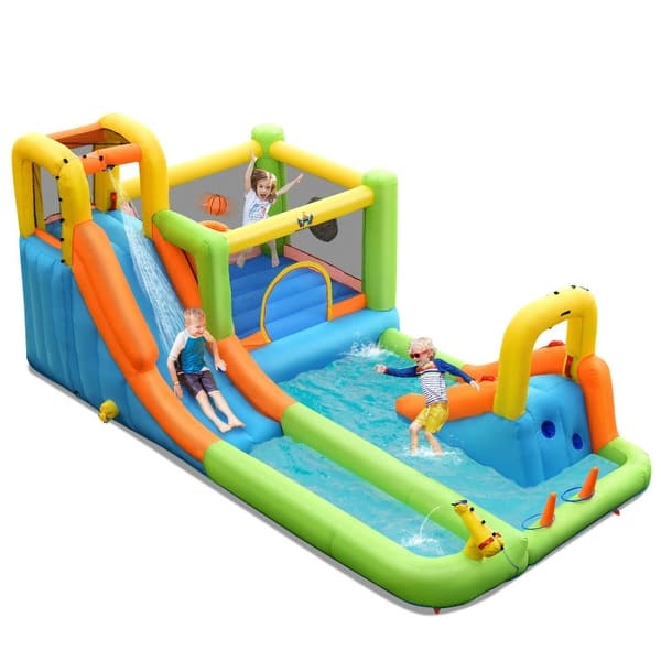 slide 2 of 16, Inflatable Water Slide Park Bounce House Without Blower - Multi - 198" x 114" x 85" (L x W x H) 198" x 114" x 85" (L x W x H)
