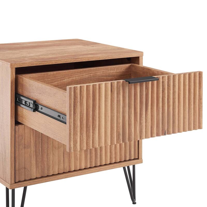 Fluted Nightstand with 2 Drawers Metal Legs Tool Free Assembly