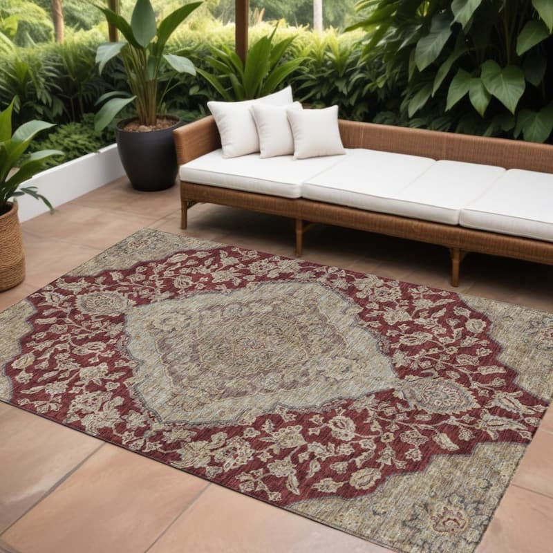 HomeRoots Oriental Traditional Rectangle Outdoor Rug - 10' X 14'