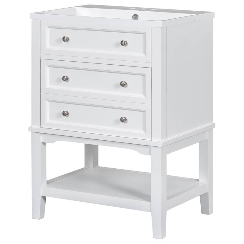 Small Bathroom Vanity with Sink Combo, Single Basin Vanity Set with Deep Drawer, Bathroom Storage Cabinet with Open Shelf