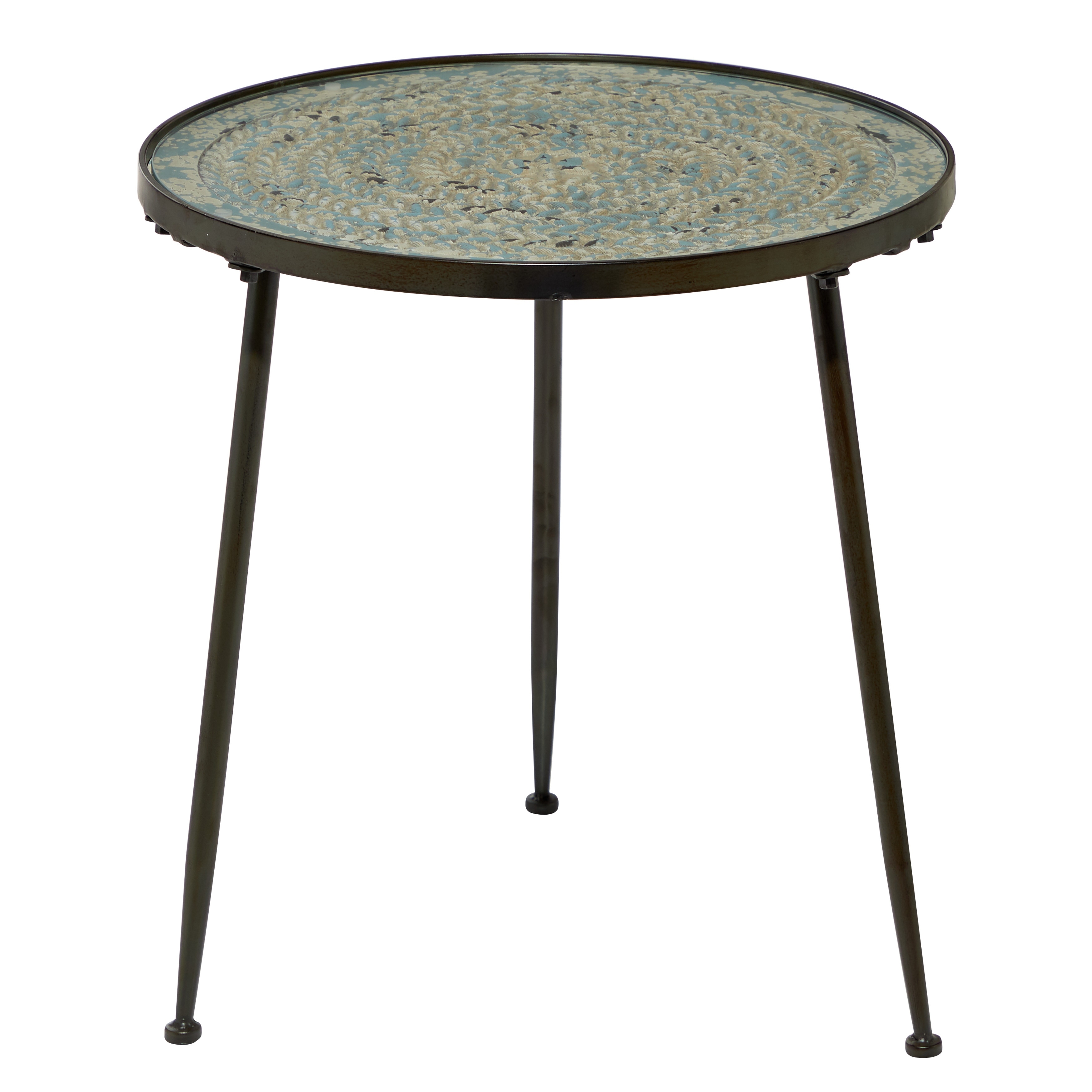 Shop Small Round Accent Table With Carved Blue Wood Inlay 19 X 19 19 X 19 X 19 Overstock 32066158