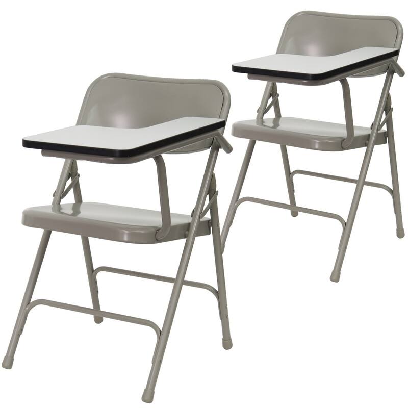 2 Pack Premium Steel Folding Chair with Left Handed Tablet Arm - 19.75"D x 18.5"W x 30"H - Beige