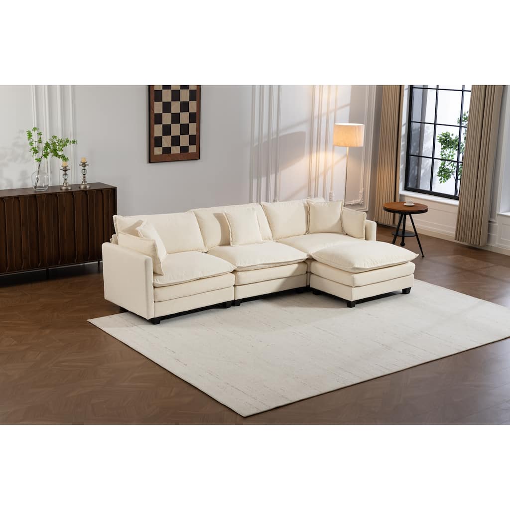 Anmytek 3-Seat 114.17" Modern Sectional Sleeper Sofa with Ottoman, Waist Pillows & Chaise Lounge