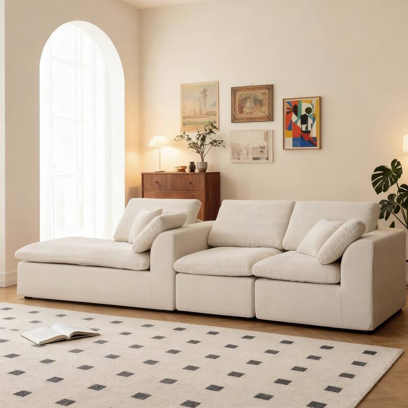 L-Shaped Chenille Sectional Sofa with Chaise Lounge, Living Room Modular Leisure Couch Chenille Sleeper Sofa