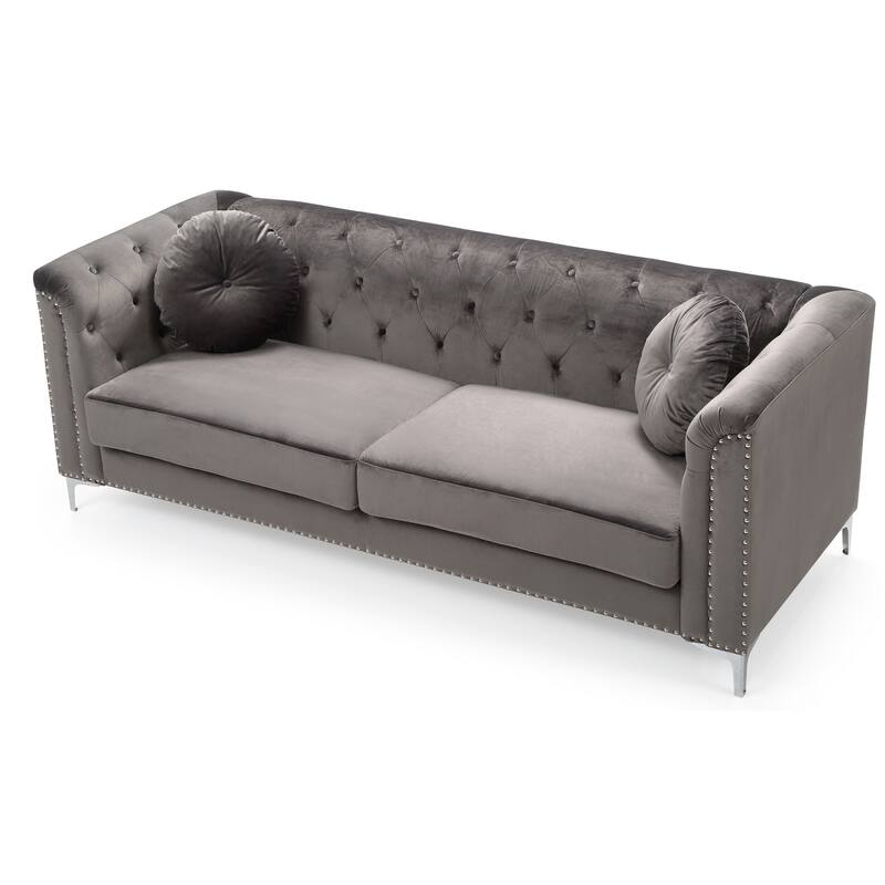 Dark Gray Velvet Sofa, 83"L x 34"W x 31"H