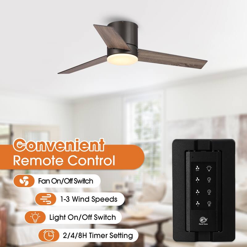 Modern 48" Wood 3-Blade LED Hugger Ceiling Fan with Remote - N/A