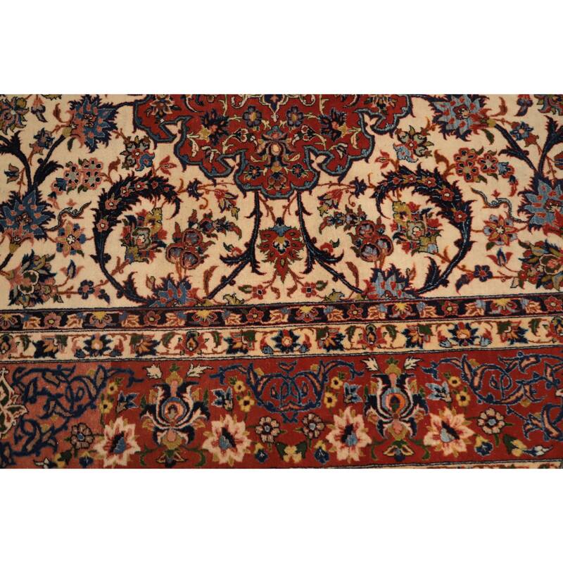 Hand Knotted Oriental 100% Wool Carpet Traditional Floral Beige & Ivories Isfahan Area Rug - 7' 5'' X 5' 1''