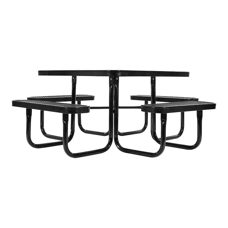 75.8" Black Picnic Square Dining Table with Built-in Umbrella Hole and Metal Frame for 6-8 People - 75.8 x 75.8 x 29.33 in