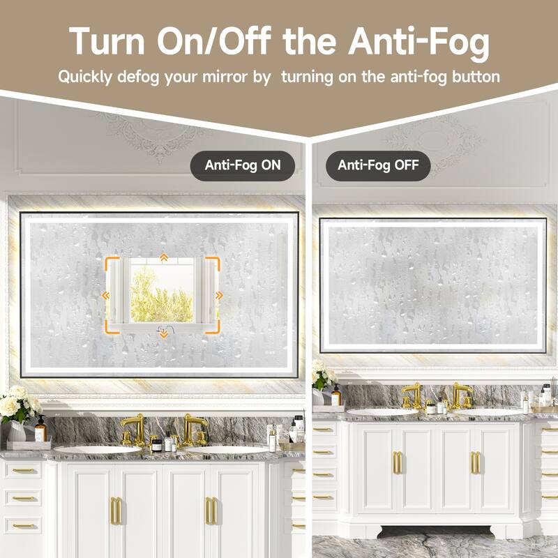 Black LED Bathroom Mirror with Tempered Glass, Anti-Fog and Dimmable