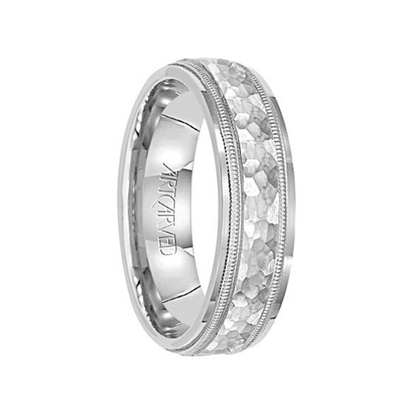 WAVE CREST 14k White Gold Wedding Band Flat Hammered ... (600 x 600 Pixel)