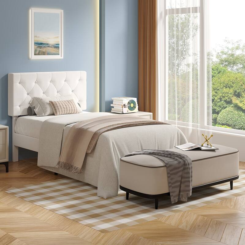 VECELO Upholstered Beds With Diamond Tufted Headboard Platform Bed Frame 7.9'' Under Bed Space