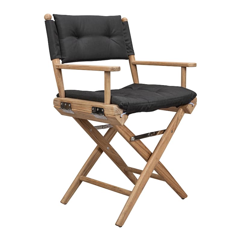 Solid Teak Director's Chair with Cushion Seat Covers - Sanded Finish - Black