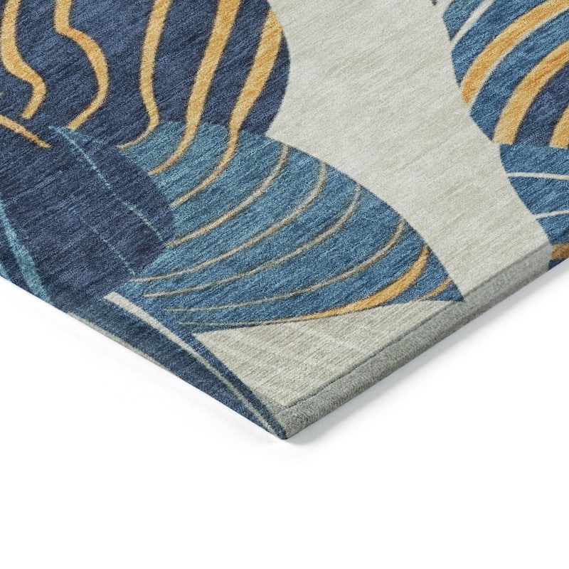 Machine Washable Indoor/Outdoor Coastal Palm Leave Chantille Rug