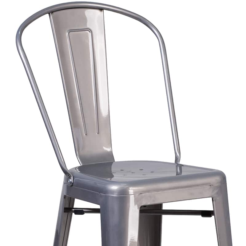 30" High Clear Coated Indoor Barstool with Back - 17.75"W x 22.5"D x 46.5"H