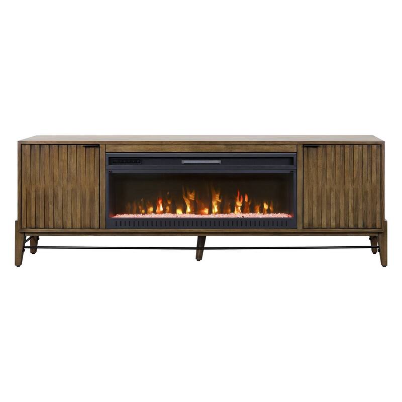 81 " Mid-century Modern Fireplace Console, Entertainment Storage, TV Stand, Fully Assembed, Brown