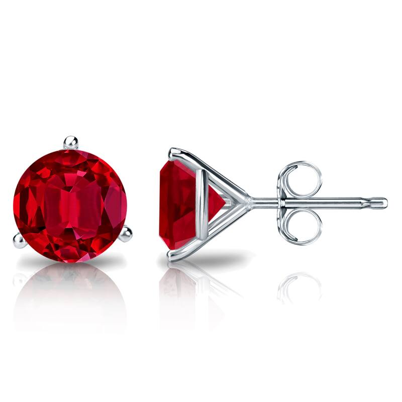 Auriya 14k Gold Lab Grown Gemstone Ruby Stud Earrings Round 0.25 to 5.00 ct. tw. 3-Prong Martini Push-Back - 0.50ct tgw. - White