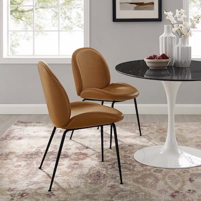 Scoop Black Powder Coated Steel Leg Vegan Leather Dining Chairs - Set of 2