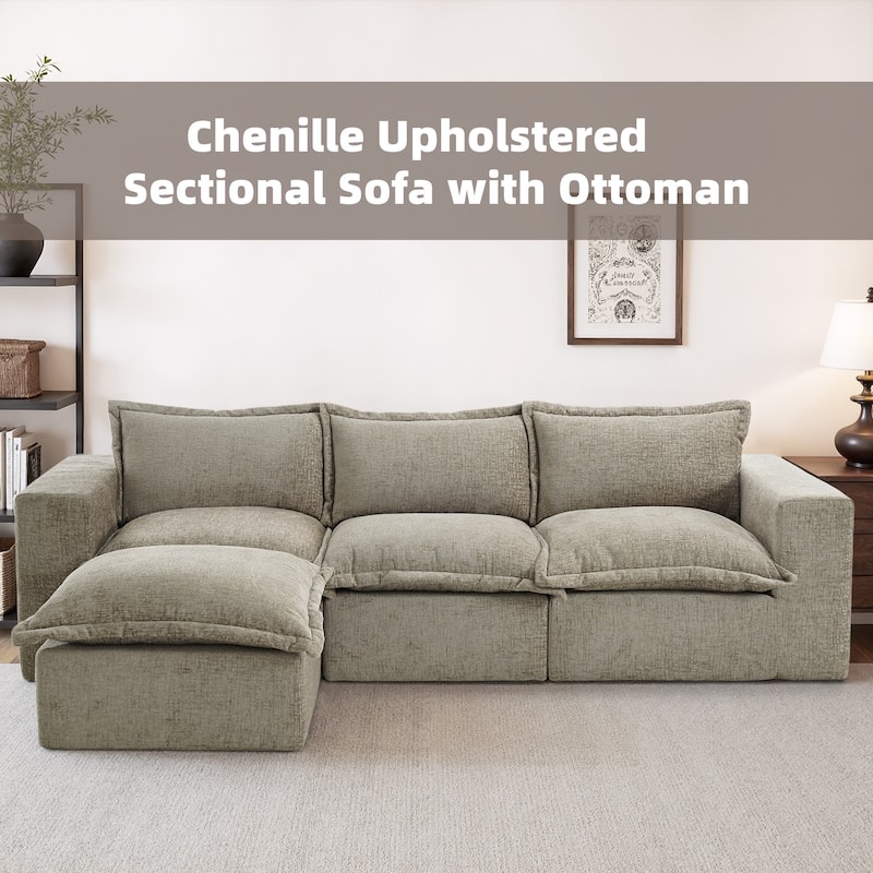 Comfy Cloud Chenille Upholstered Sectional Sofa with Pillow-Top Cushion