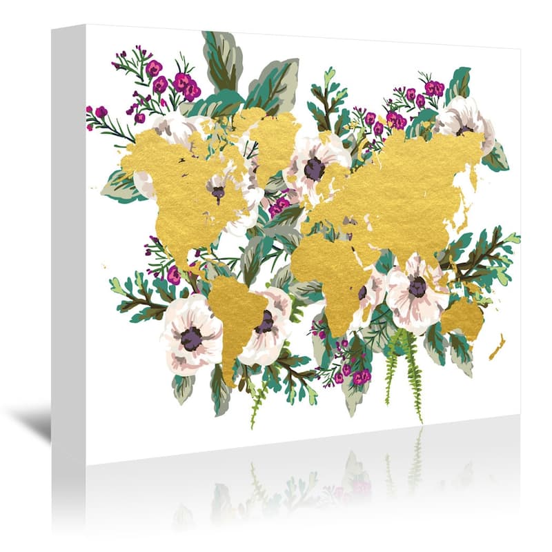 Americanflat - Unframed Wall Canvas Floral Burst Gold World Map by ...