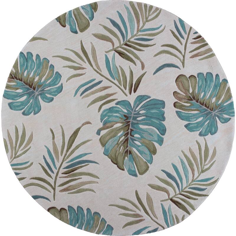 Porch & Den Zellis Ivory Palm Leaf Pattern Lanai Rug - 5'6" Round - Ivory