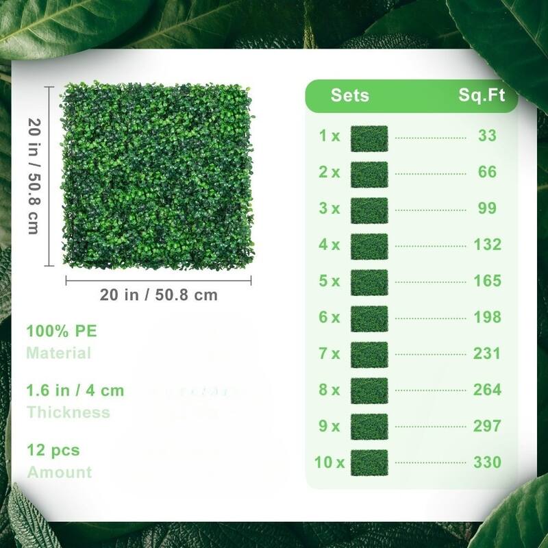 12PCS 24"x16"Artificial Boxwood Boards,UV Protected Grass Wall Panels & Boxwood Fence Panels for Green Wall Decor,Garden Fence