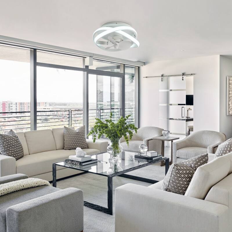 13-inch Matte White Coastal Caged Fandelier Flush Mount Dimmable LED Ceiling Fan